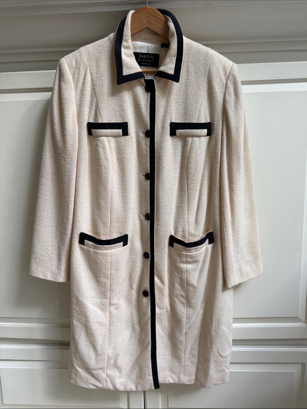 Dana Buchman Cream Trench Coat with Black Trim